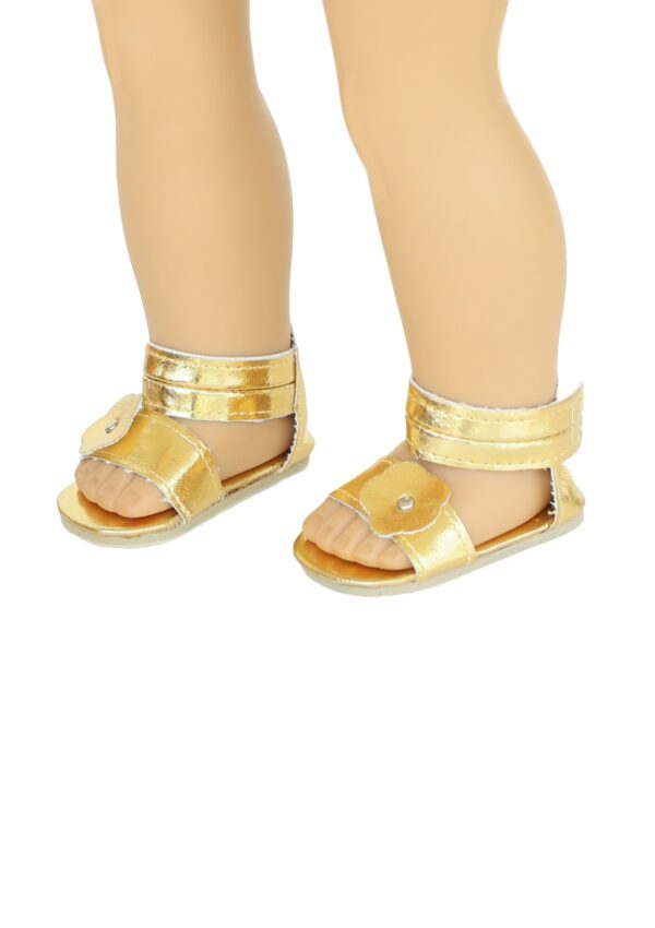 18" Doll Gold Flower Sandals