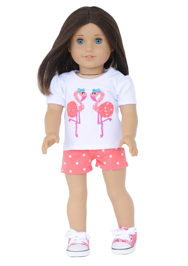 18" Doll Polka Dots & Flamingos Shorts Set