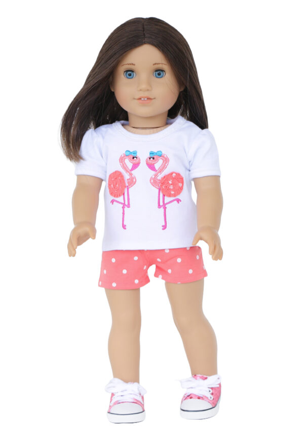 18" Doll Polka Dots & Flamingos Shorts Set