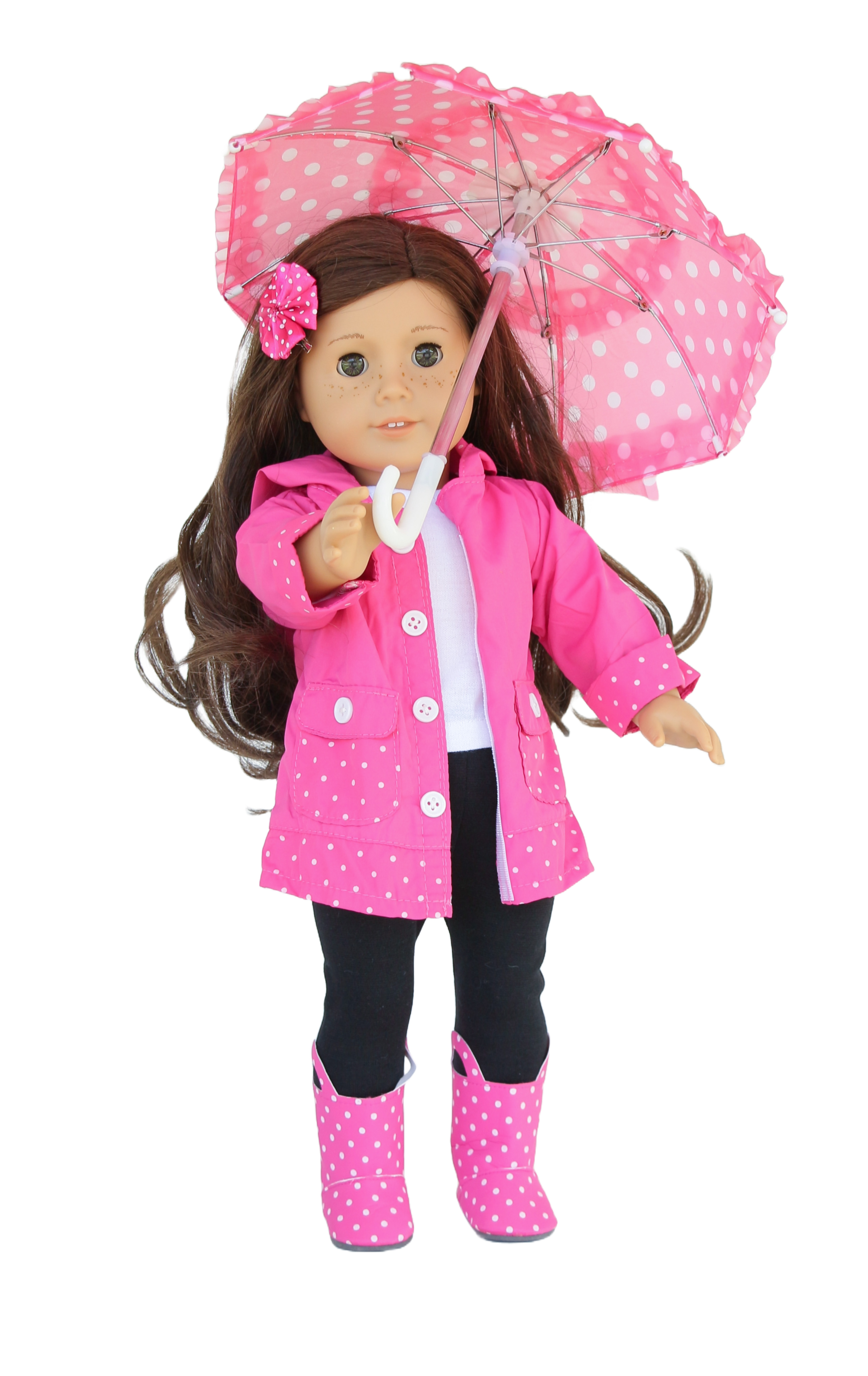 18″ Doll Pink Polka Dot Raincoat Set The Doll Boutique