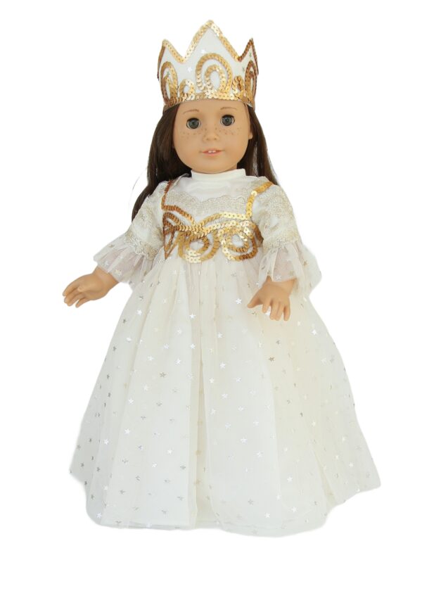 18" Doll Gold Trimmed Queen Gown & Headdress