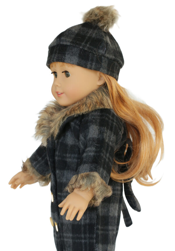 18" Doll Wool Plaid Double Breasted Coat & Hat