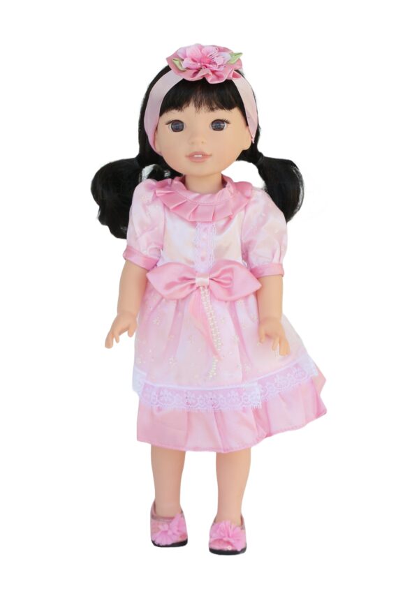 14.5″ Doll Pink Satin Dress & Headband