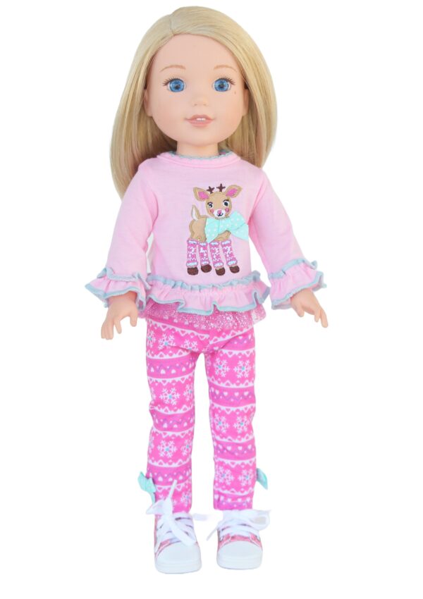 14.5" Wellie Wisher Doll Pink Reindeer Pants Outfit