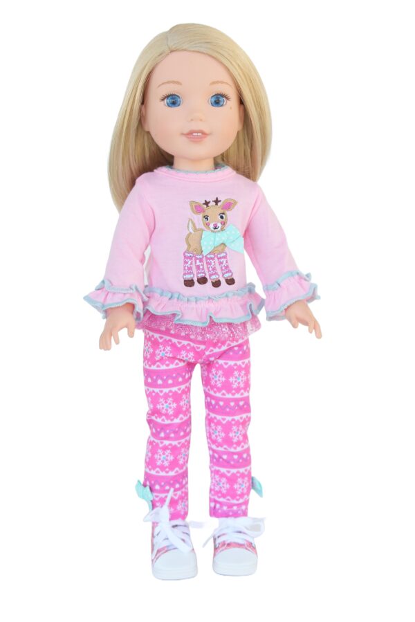 14.5" Wellie Wisher Doll Pink Reindeer Pants Outfit