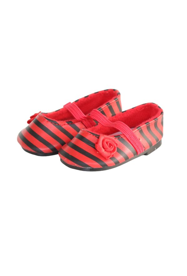 15" & 18" Doll Black & Red Striped Shoes