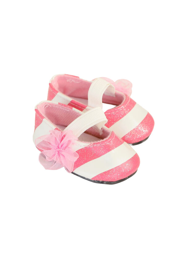 15" & 18" Doll Pink Striped Glitter Shoes