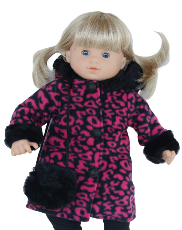 15" Bitty Baby Doll Hot Pink Leopard Hooded Fur Coat & Purse