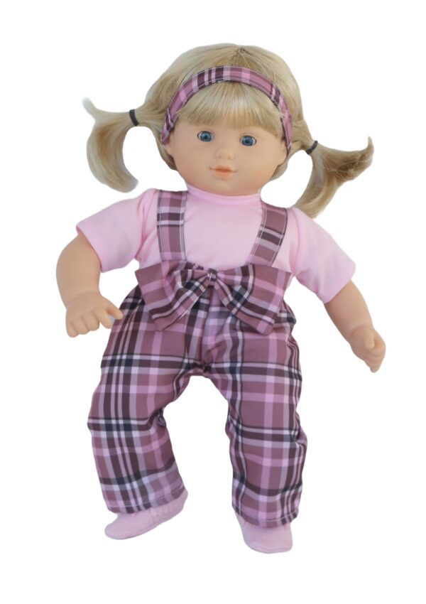 15″ Bitty Baby Doll Pink Plaid 3-Piece Overall Outfit