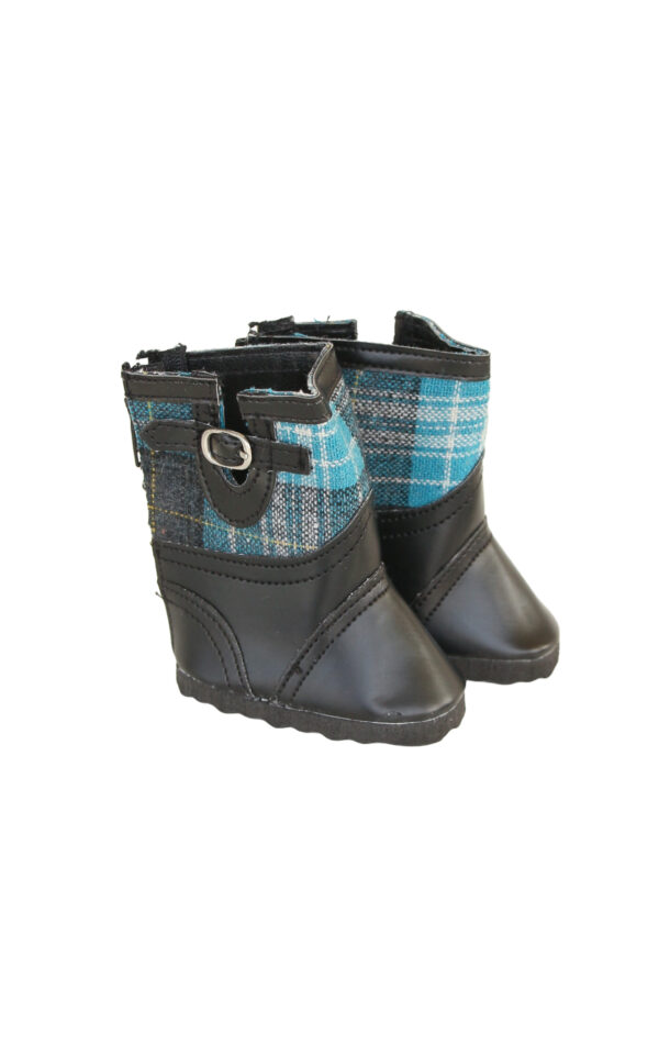 18" Doll Black Plaid Old-Fashioned Boots