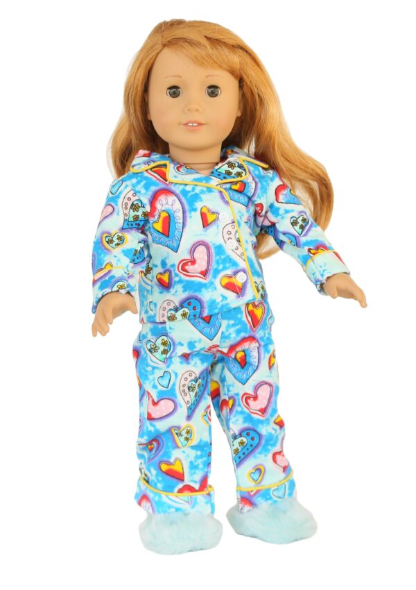 18" Doll Blue Flannel Heart Pajamas
