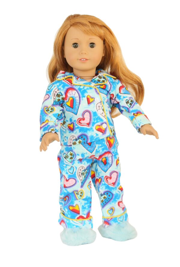 18" Doll Blue Flannel Heart Pajamas