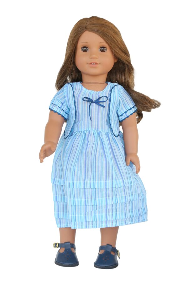 18" Doll Blue Old-Fashioned Striped Dress