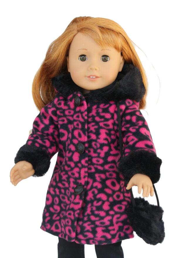 18" Doll Hot Pink Leopard Hooded Fur Coat & Purse