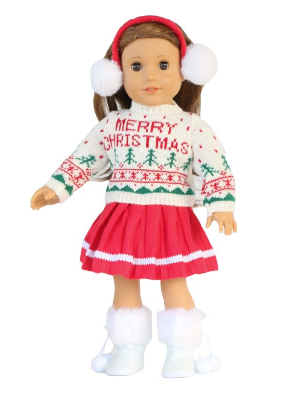 18" Doll Merry Christmas Sweater & Skirt Set
