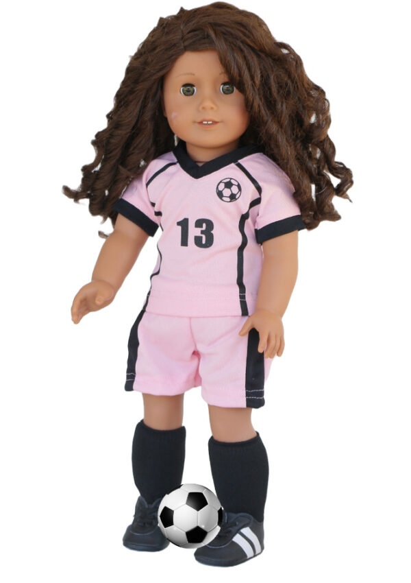 18" Doll Pink & Black #13 Soccer Outfit