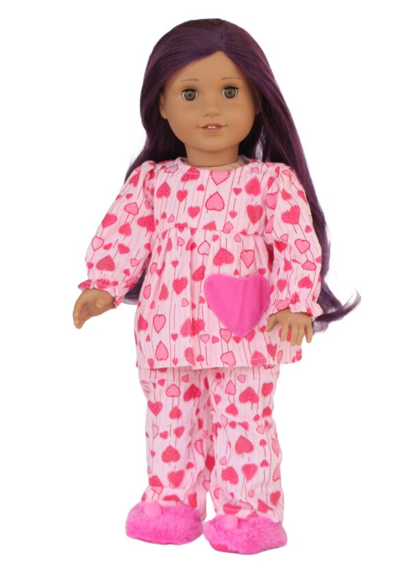 18" Doll Pink Flannel Heart Pajamas