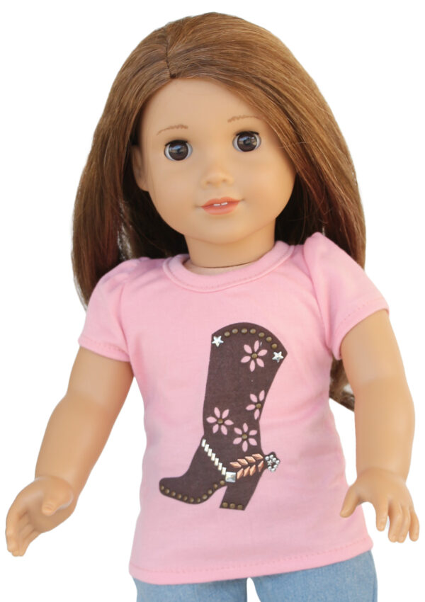18" Doll Pink Western Boot T-Shirt