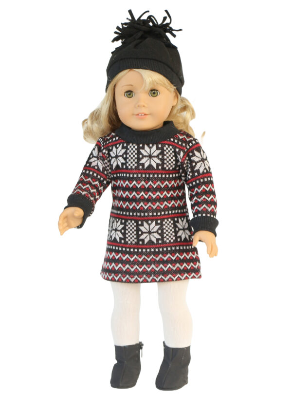 18" Doll Poinsettia Sweater Dress 4-Piece Set