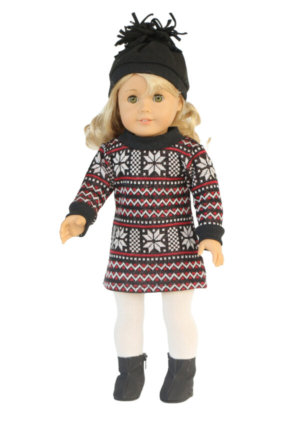 18" Doll Poinsettia Sweater Dress 4-Piece Set