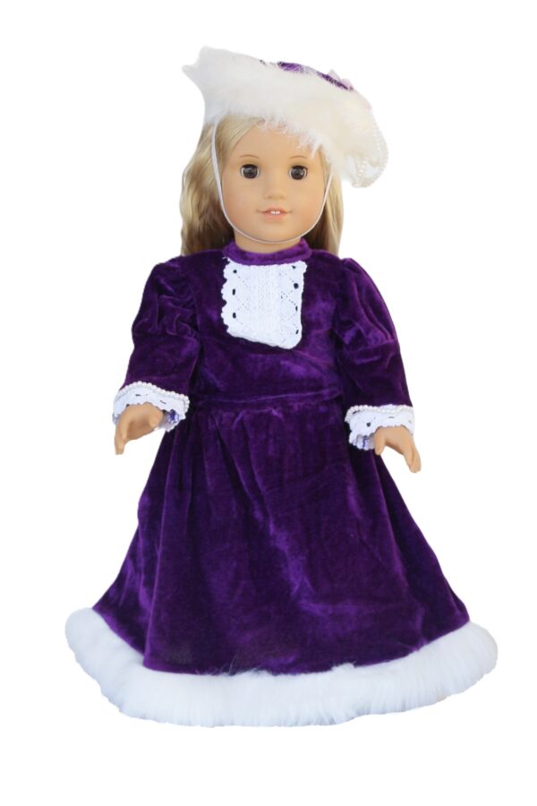 18" Doll Purple Velvet Skirt, Top, & Hat