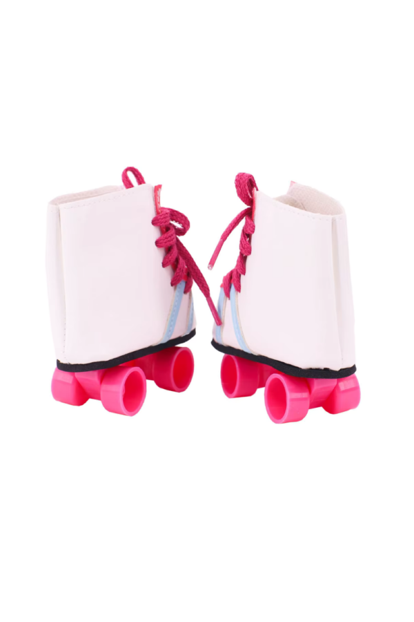 18" Doll White & Blue Striped Roller Skates