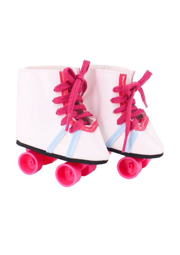 18" Doll White & Blue Striped Roller Skates