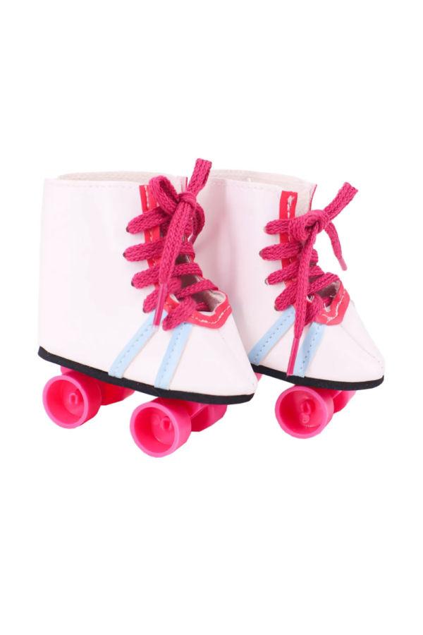 18" Doll White & Blue Striped Roller Skates