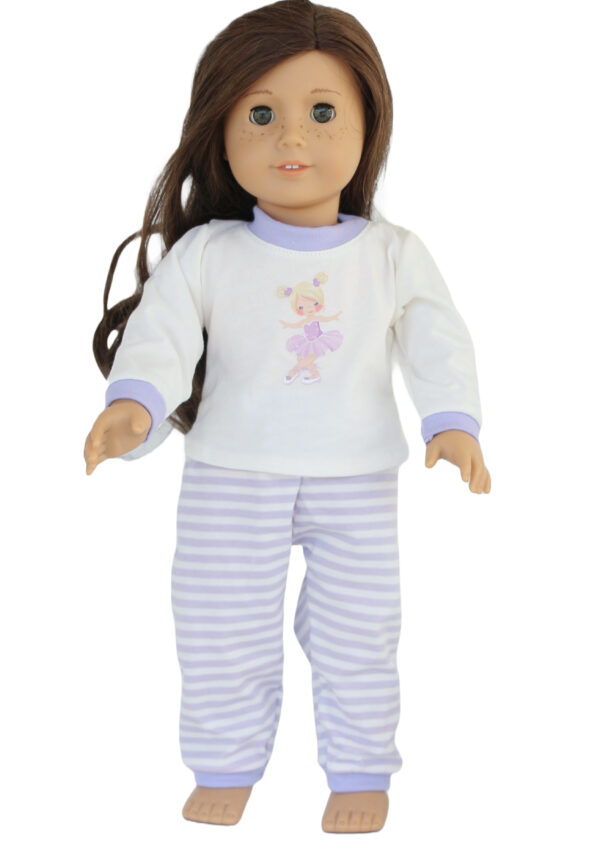 18″ Doll Striped Lavender Pants & Ballerina T-Shirt