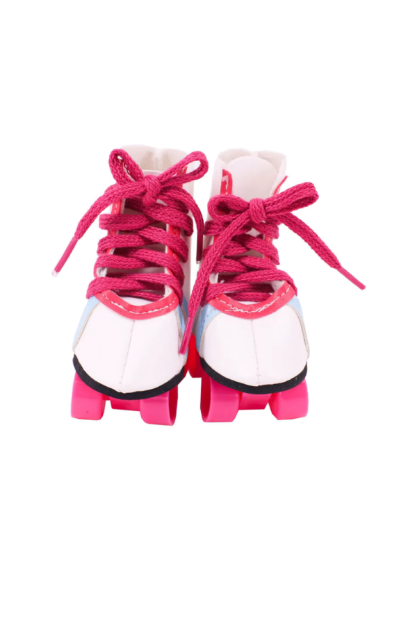 18" Doll White & Blue Striped Roller Skates