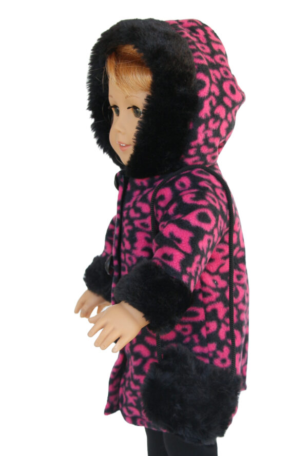 18" Doll Hot Pink Leopard Hooded Fur Coat & Purse