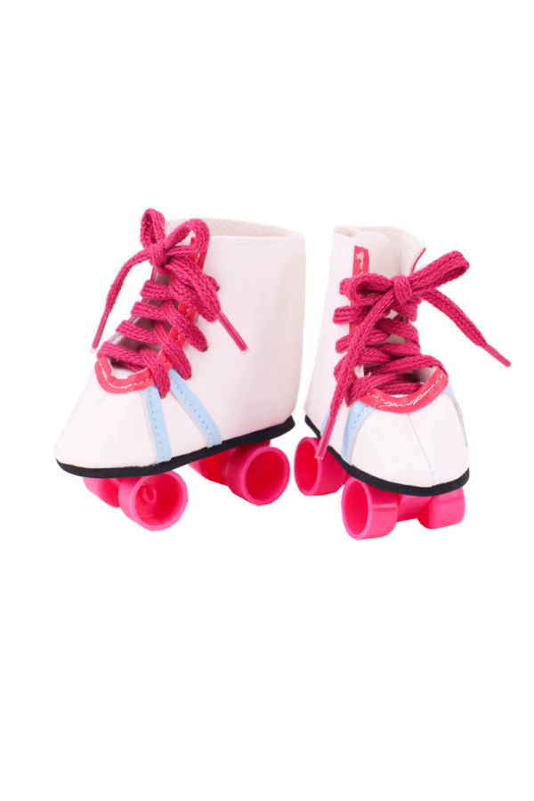 18" Doll White & Blue Striped Roller Skates