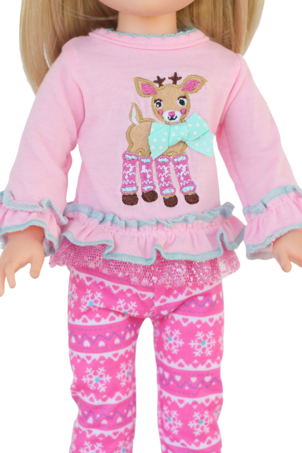 14.5" Wellie Wisher Doll Pink Reindeer Pants Outfit