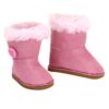 18″ Doll Pink Suede Fur Button Boots
