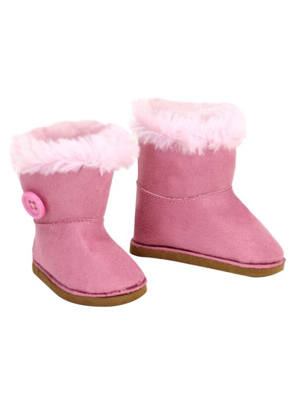 18″ Doll Pink Suede Fur Button Boots