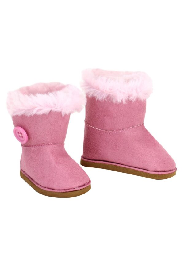 18″ Doll Pink Suede Fur Button Boots