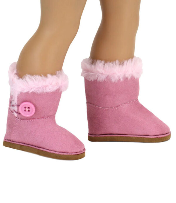 18″ Doll Pink Suede Fur Button Boots