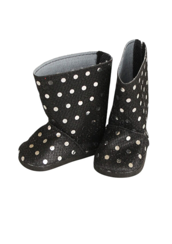 18" Doll Black Boots with Silver Sequins