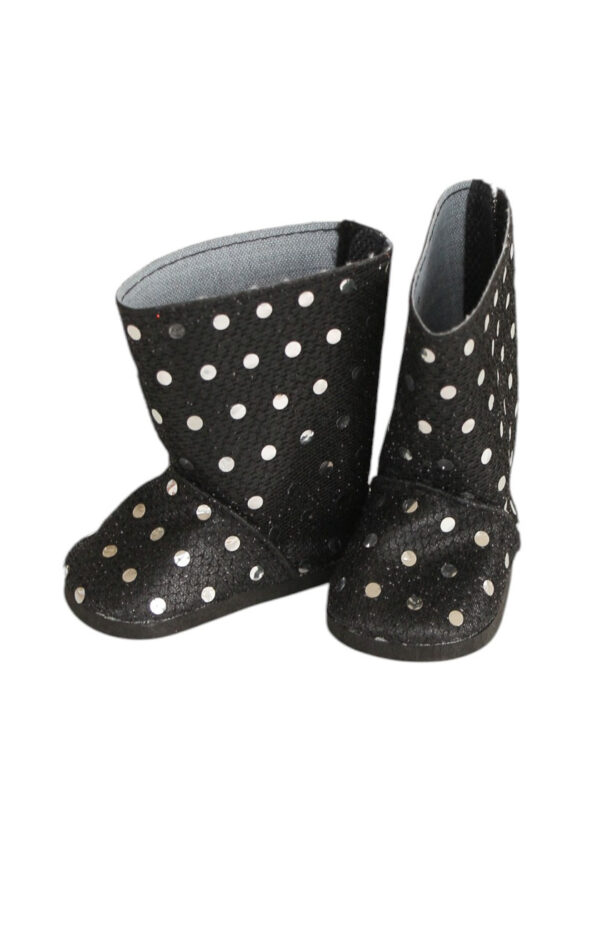18" Doll Black Boots with Silver Sequins