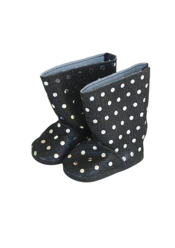 18" Doll Black Boots with Silver Sequins
