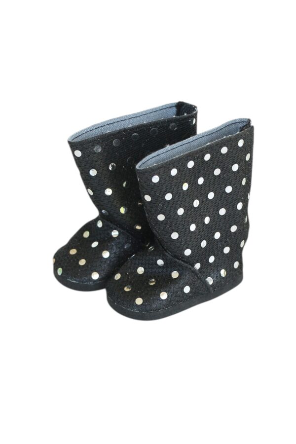 18" doll black boots with silver sequins