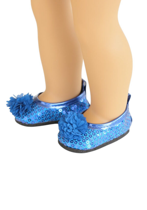 18" Doll Sequin Flower Shoes -Royal Blue & Turquoise