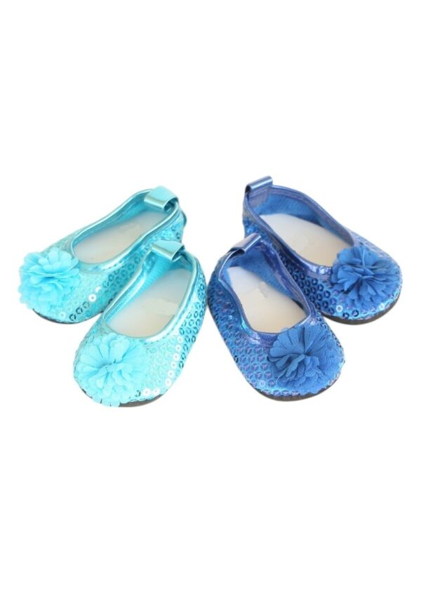 18" Doll Sequin Flower Shoes -Royal Blue & Turquoise