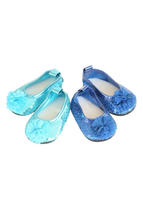 18" Doll Sequin Flower Shoes -Royal Blue & Turquoise