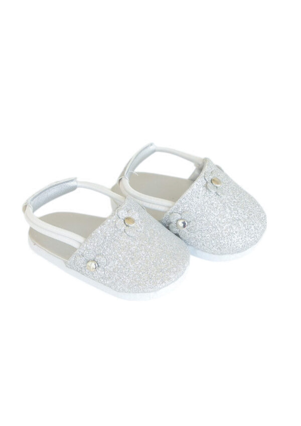 18 Doll Silver Flower Clogs