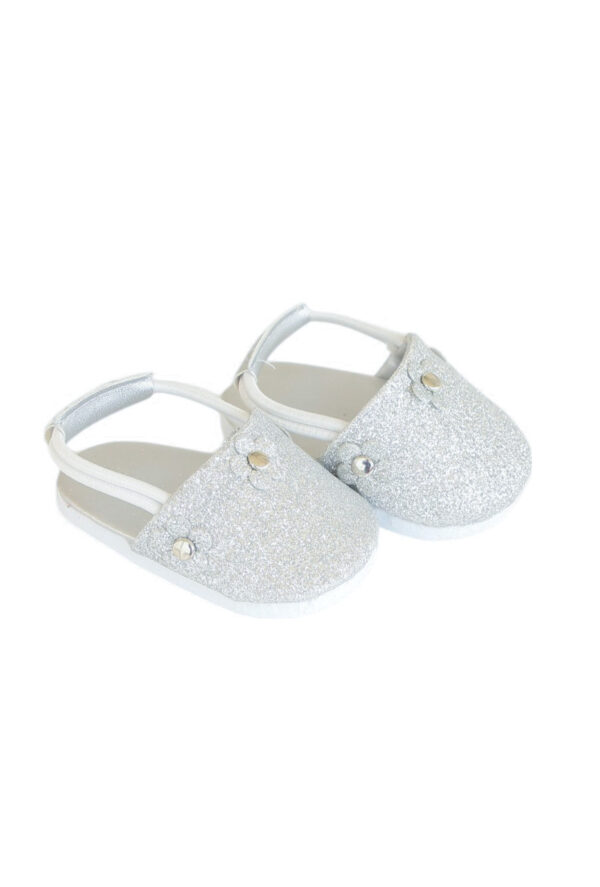 18" Doll Silver Flower Clogs