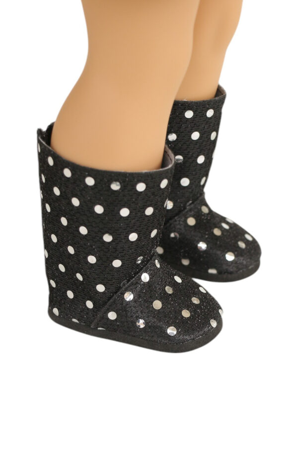 18" Doll Black Boots with Silver Sequins