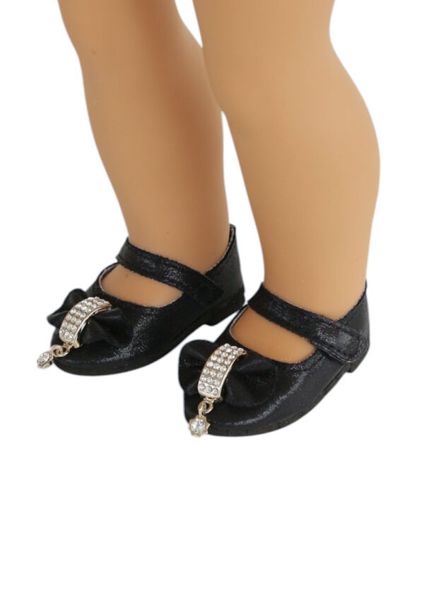 18" Doll Black Gem Strap Shoes