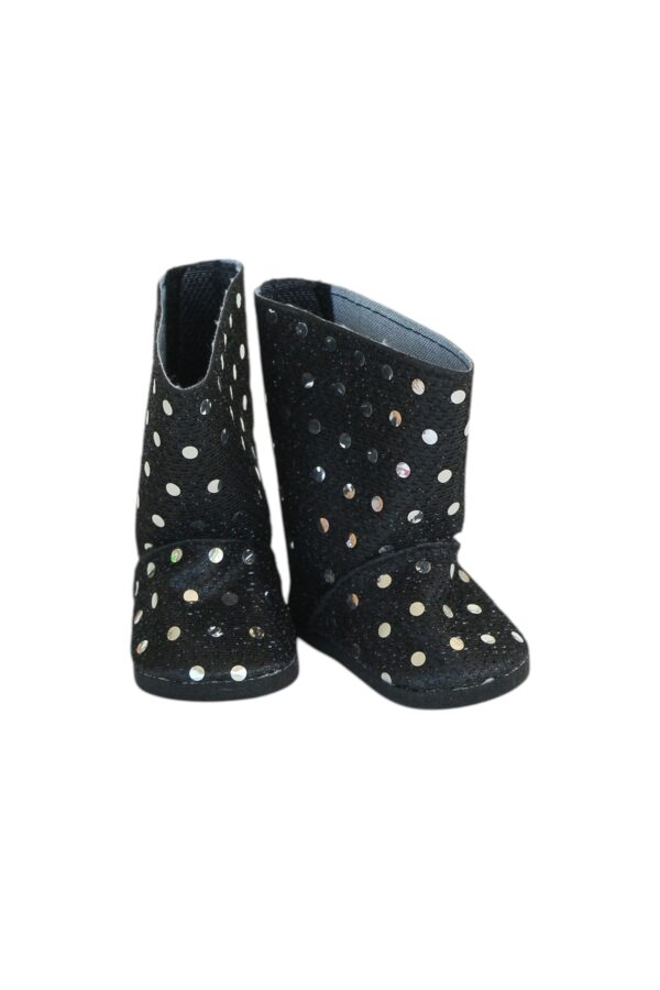18" doll black boots with silver sequins