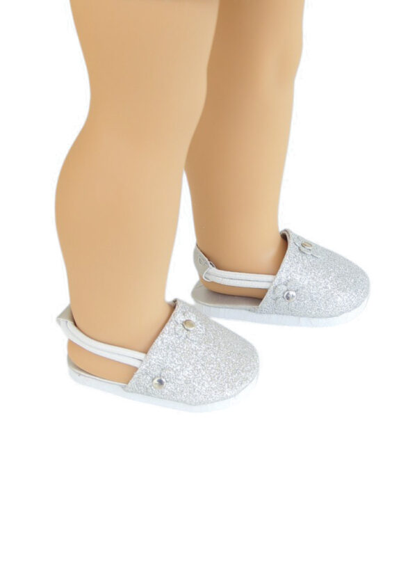 18" Doll Silver Flower Clogs